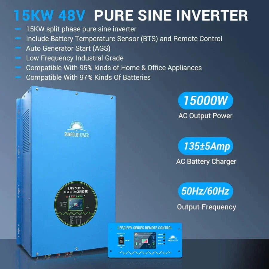 SunGoldPower 15000W 48V Split Phase Pure Sine Wave Solar Inverter Charger