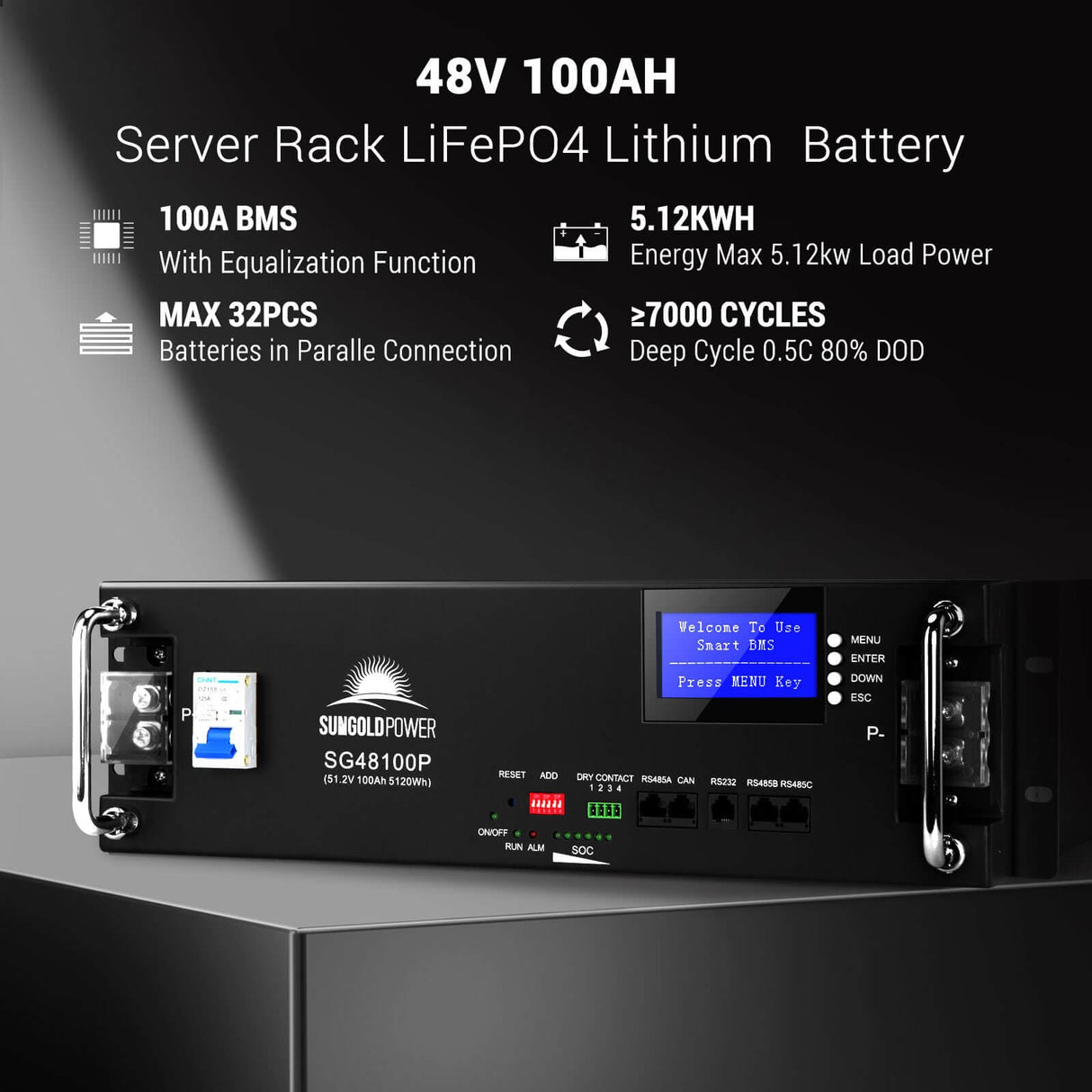 SunGoldPower 2X 48V 100Ah Server Rack LiFePO4 Lithium Battery SG48100P