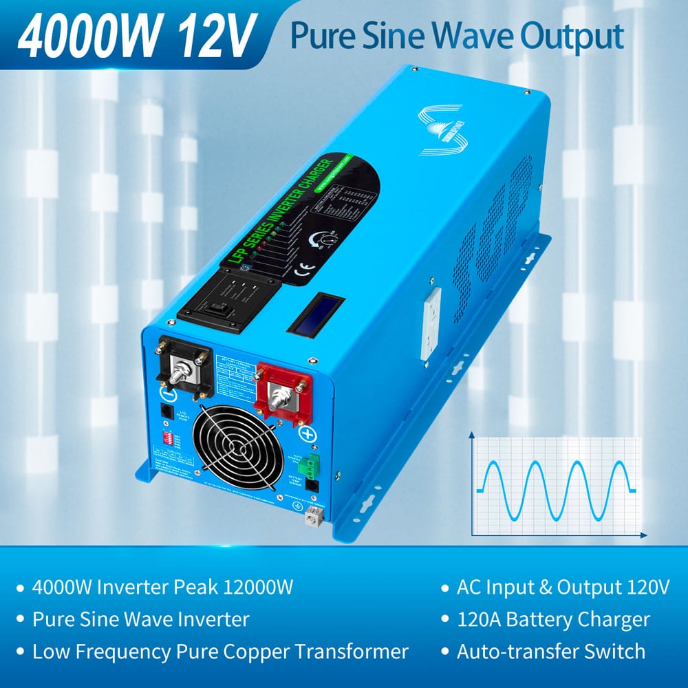 SunGoldPower 4000W Peak (12000W) DC 12V Pure Sine Wave Inverter With Charger