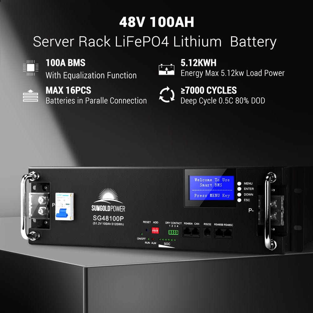 SunGoldPower 48V 100Ah Server Rack LiFePO₄ Lithium Battery SG48100P