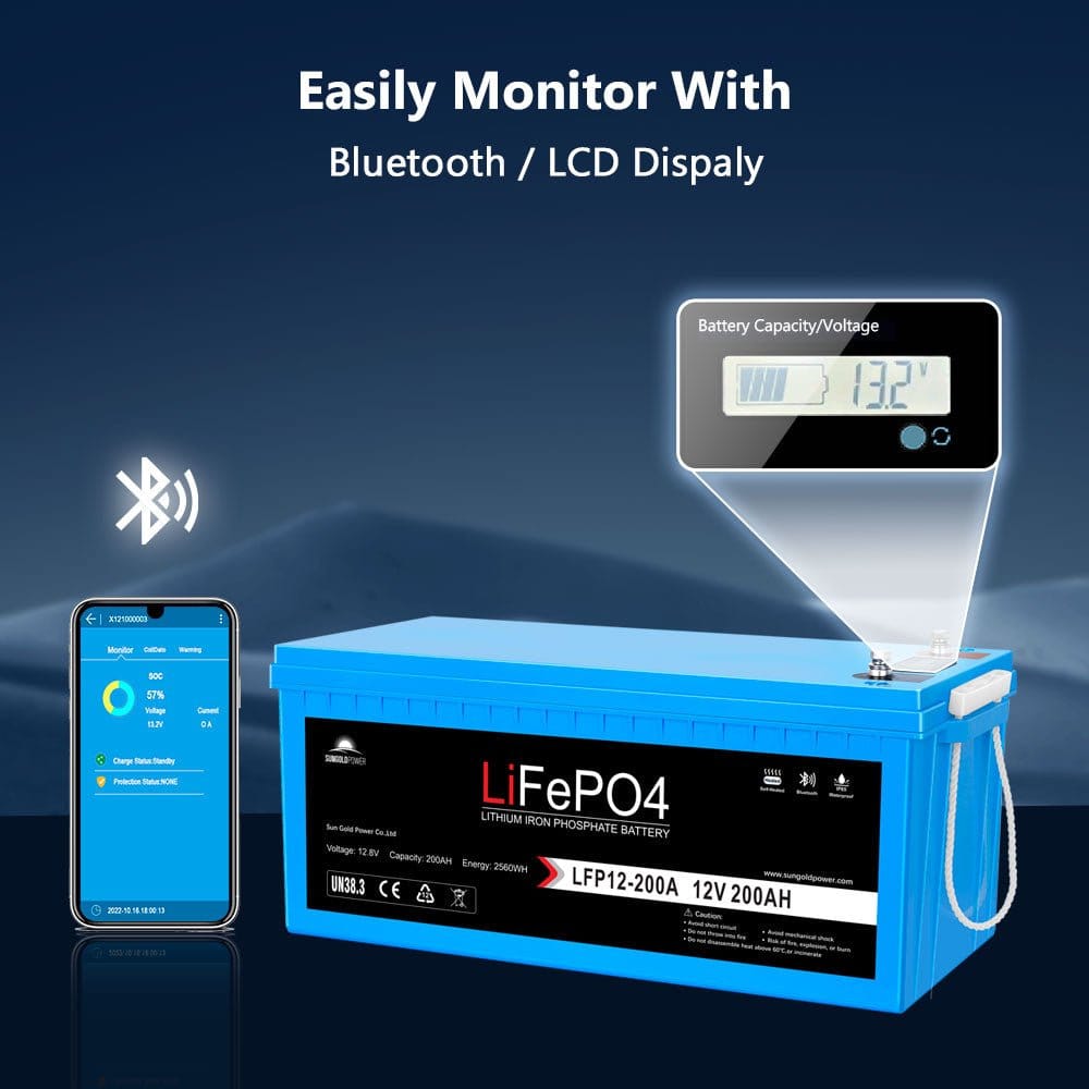 SunGoldPower 4X 12V 200Ah LiFePO4 Deep Cycle Lithium Battery Bluetooth Self-Heating IP65
