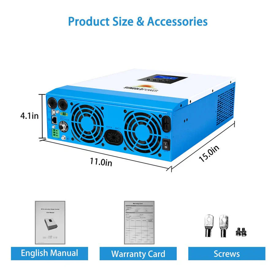 SunGoldPower 3000W 24V Solar Inverter Charger – Pure Sine Wave Inverter with MPPT Solar & AC Charger