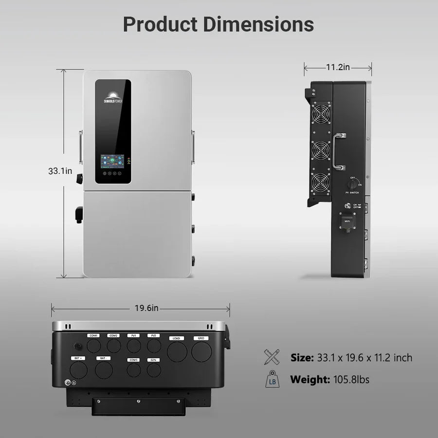 SunGoldPower 12 kW 48 V All-in-One Hybrid Solar Inverter Whole-Home Backup (200A) SGS-12K18MAX