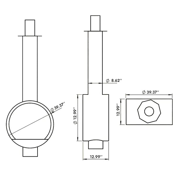 HearthArtSinn Ash 1 Artistic Ring Hanging Wood Burning Fireplace