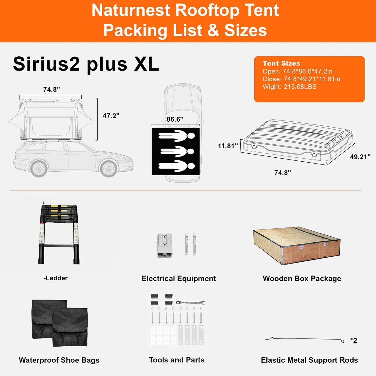 Naturnest Sirius 2 Plus XL ABS Hard Shell Roof Top Tent