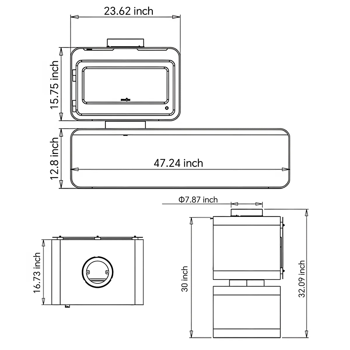 HearthArtSinn Ember 4 Simple Rotating Wood Burning Fireplace Wood Stove