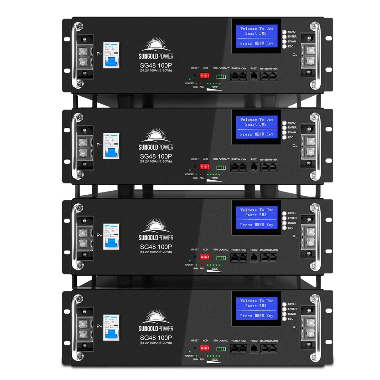 SunGoldPower 4X 48V 100Ah Server Rack LiFePO4 Lithium Battery SG48100P