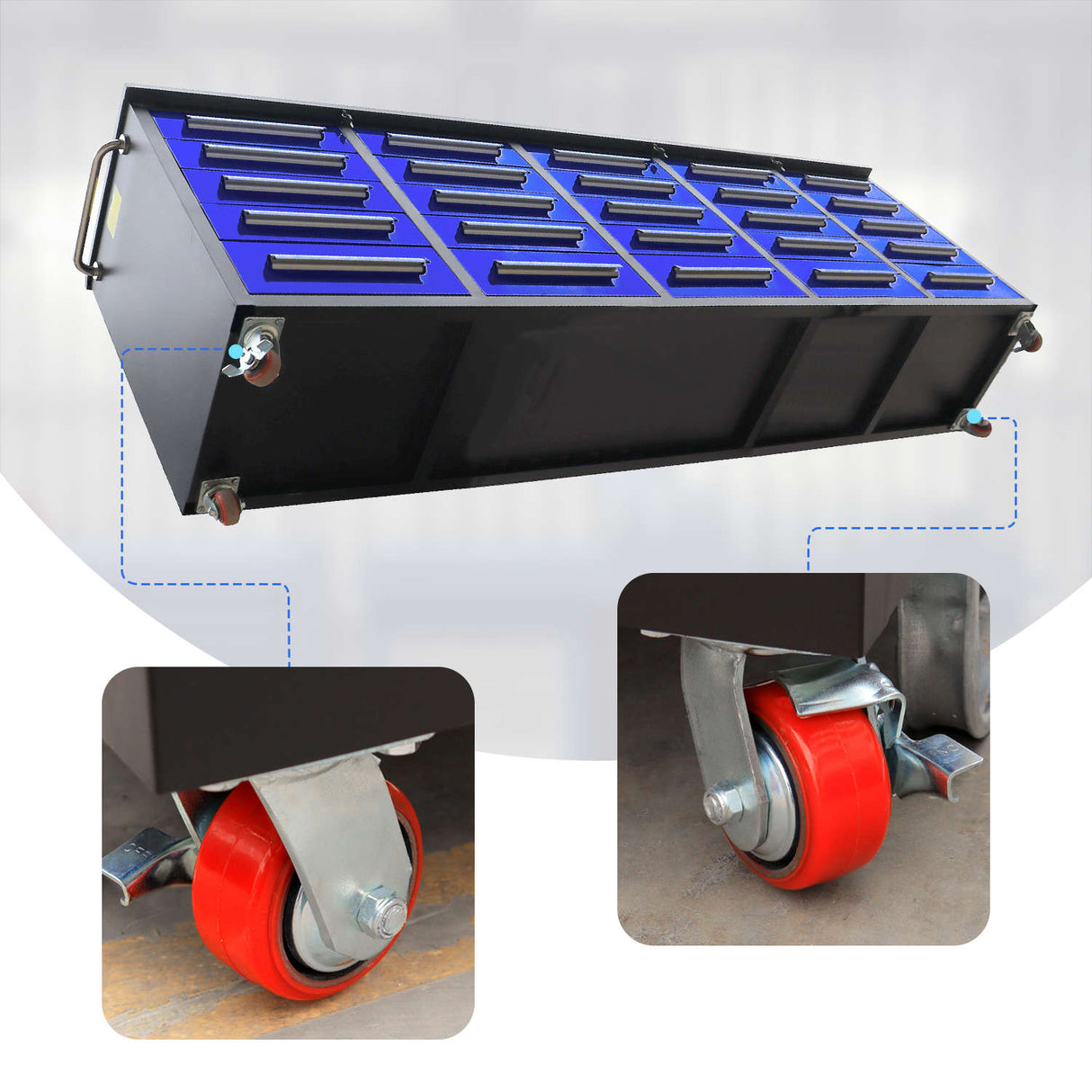 Chery Industrial 10ft 25-Drawer Storage Workbench with Wheels