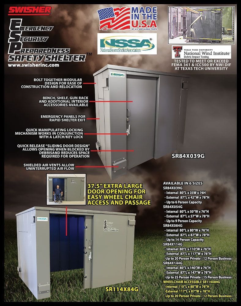 Swisher ESP Safety Shelter - 20 Person Private / 12 Person Business