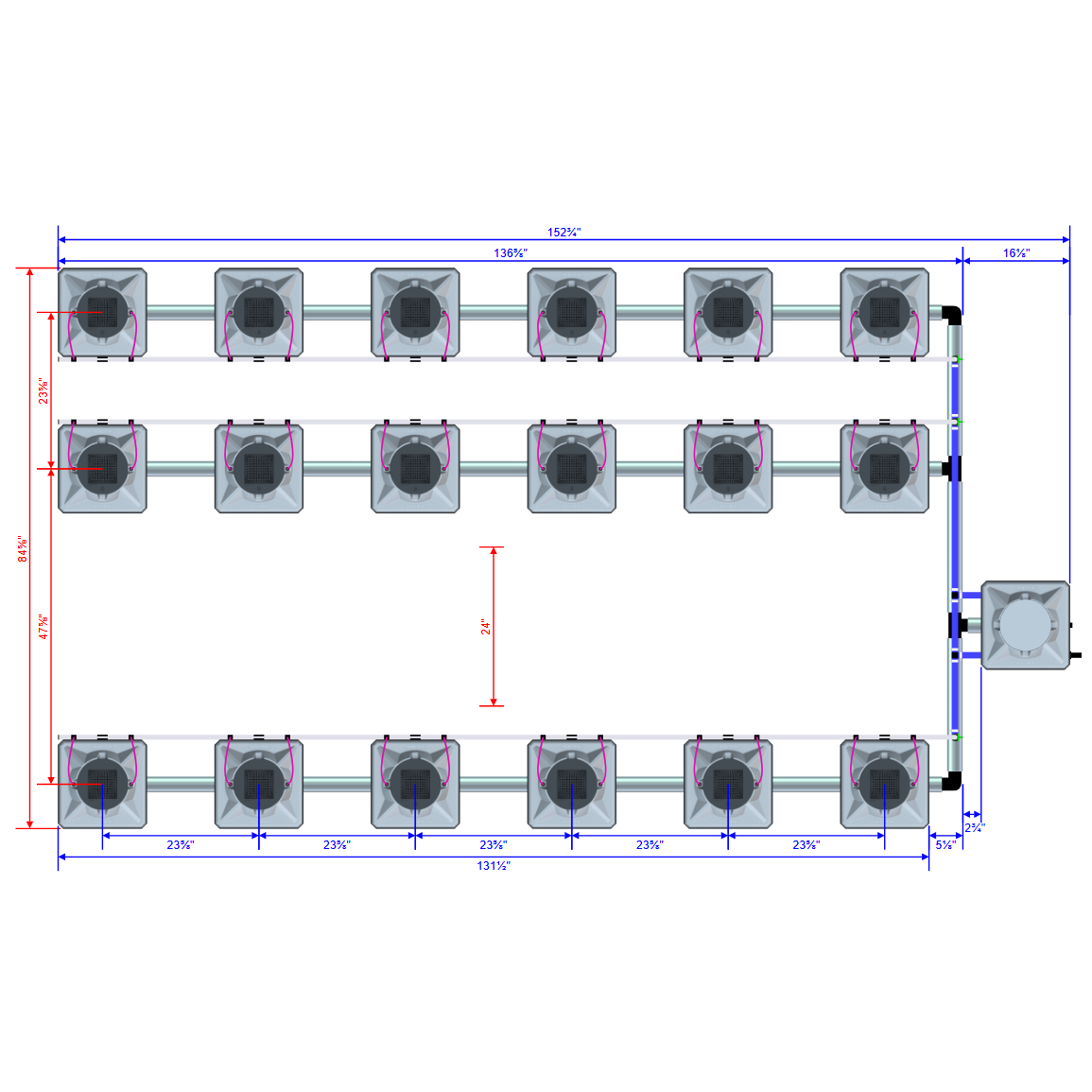 Alien Hydroponics AERO 18 Pot 3 Row Kit