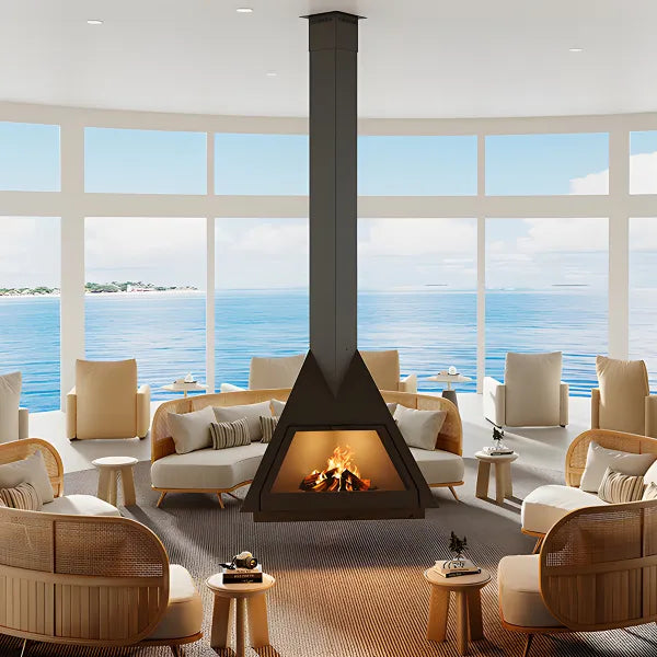 HearthArtSinn Ash 4 Triangular Hanging Wood Burning Fireplace