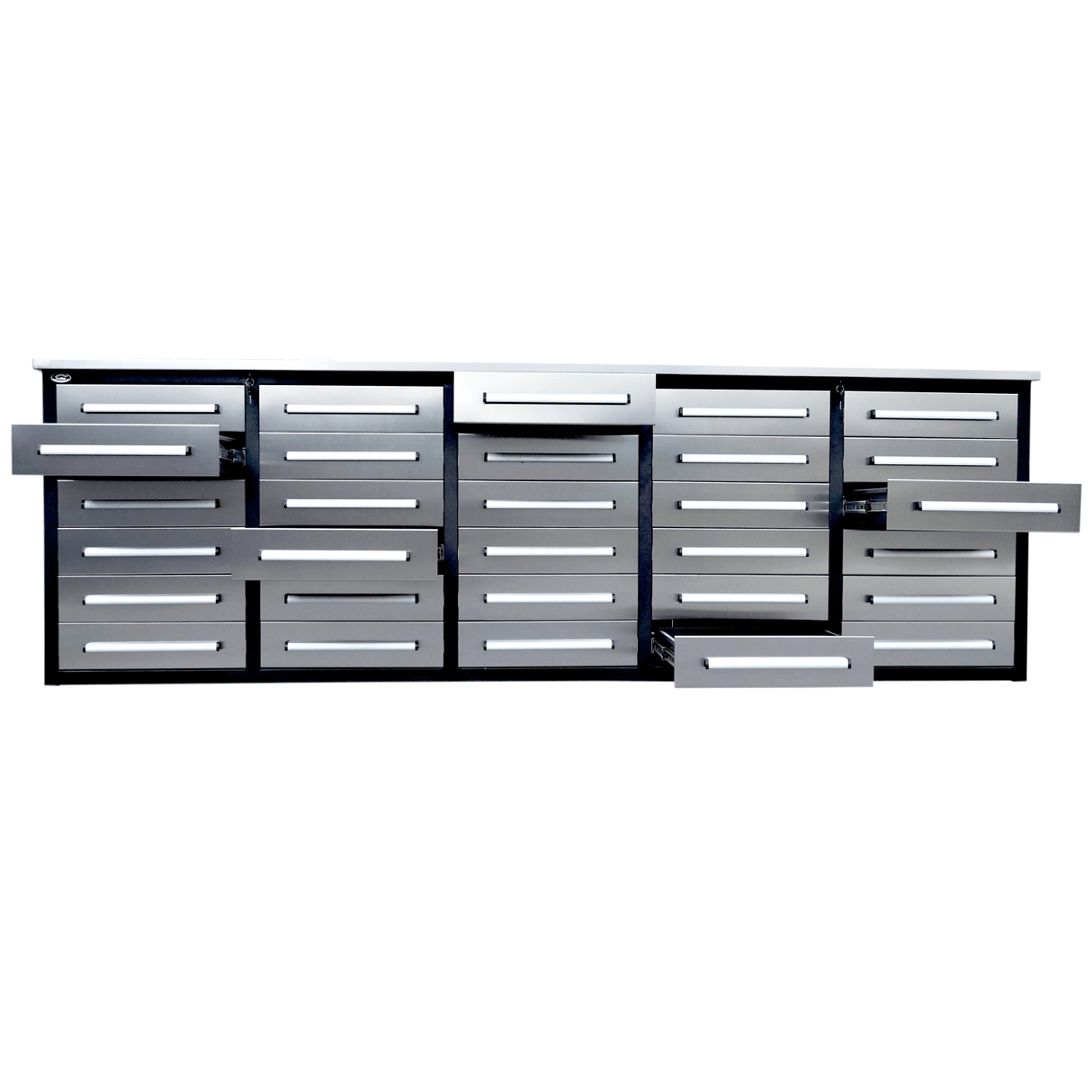 Chery Industrial Steelman 10’ Storage Cabinet with Workbench, 30 Drawers WW000188