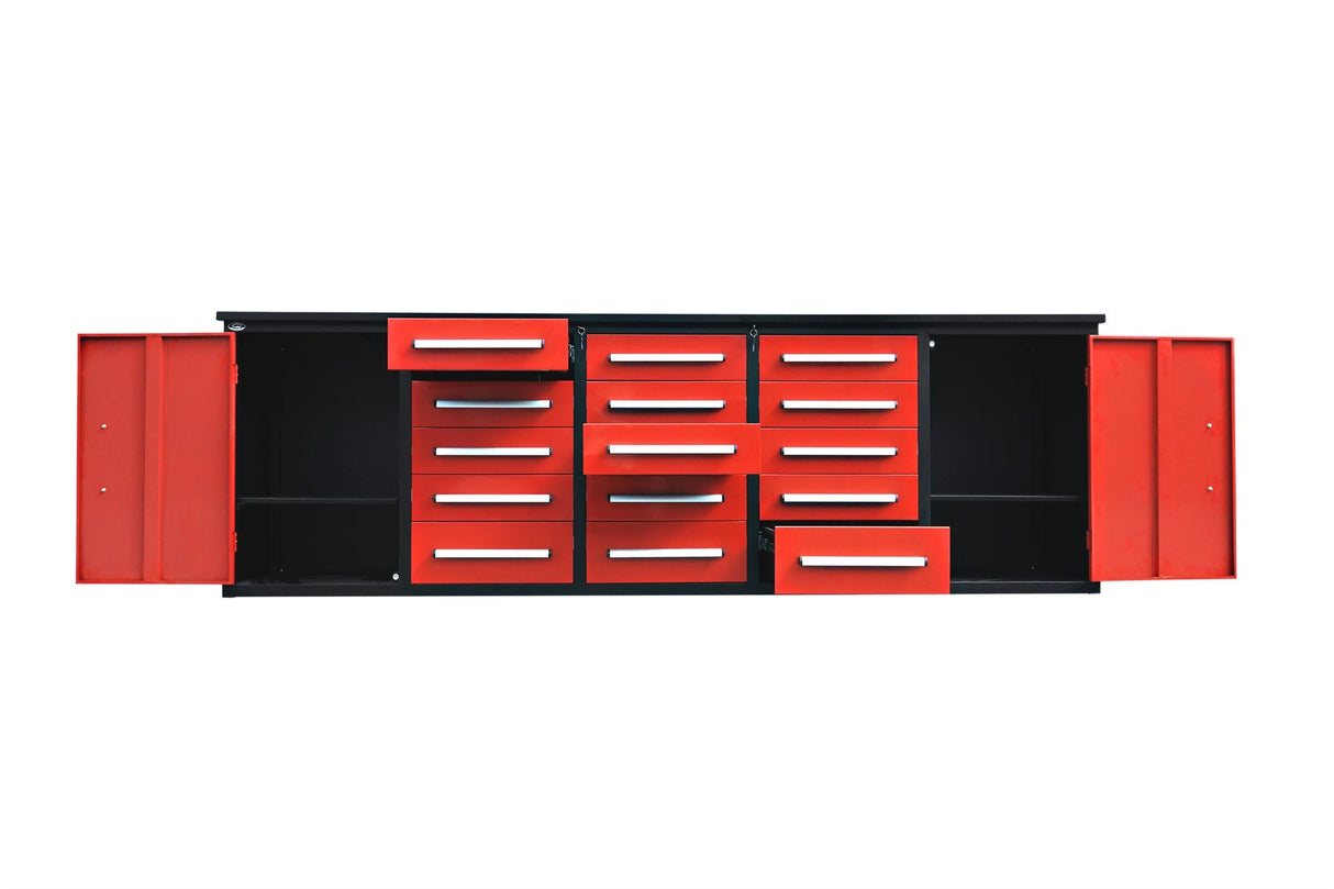 Chery Industrial Steelman 10’ Workbench Storage Cabinet with 15 Drawers & 2 Cabinets Heavy‑Duty Tool Chest