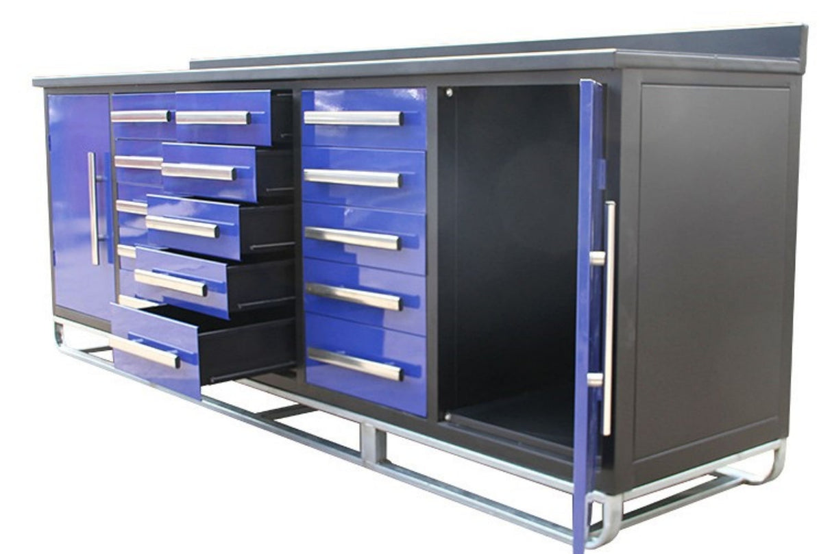 Chery Industrial Steelman 10’ Workbench Storage Cabinet with 15 Drawers & 2 Cabinets Heavy‑Duty Tool Chest