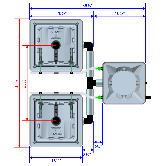 Alien Hydroponics RAIN 2 Pot 2 Row Kit