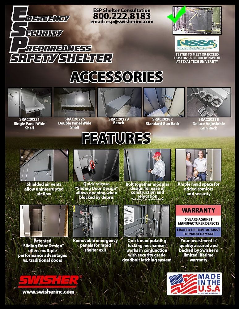 Swisher ESP Safety Shelter - 20 Person Private / 12 Person Business