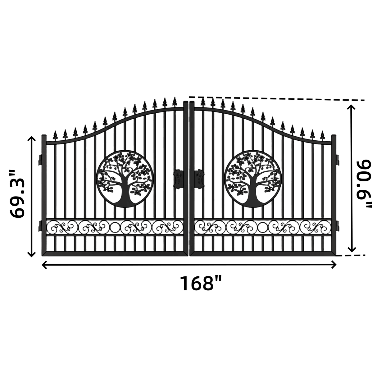Chery Industrial 14’ Iron Gate with Wider Goalposts, No Metal Ball Dual Swing Driveway Gate