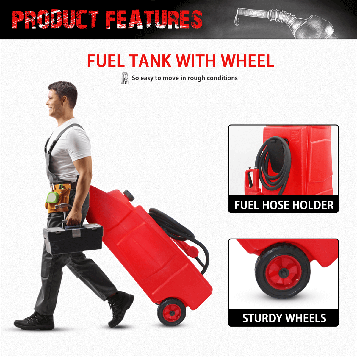 Chery Industrial 34 Gallon Gas Caddy With Wheels, Fuel Storage Tank