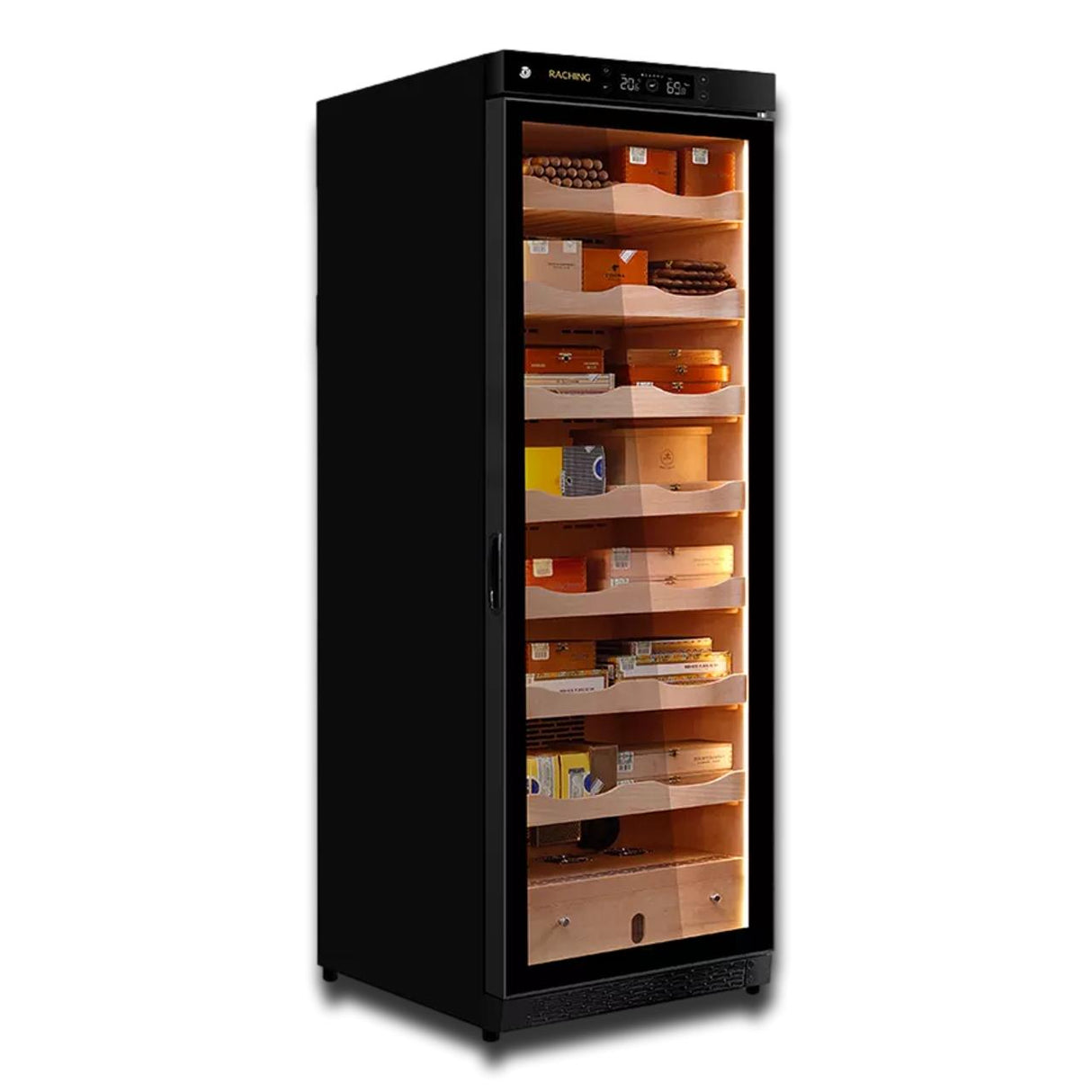 Raching C380A Electronic Humidor Cabinet Black With Canadian Cedar Shelves | 1500 Cigars