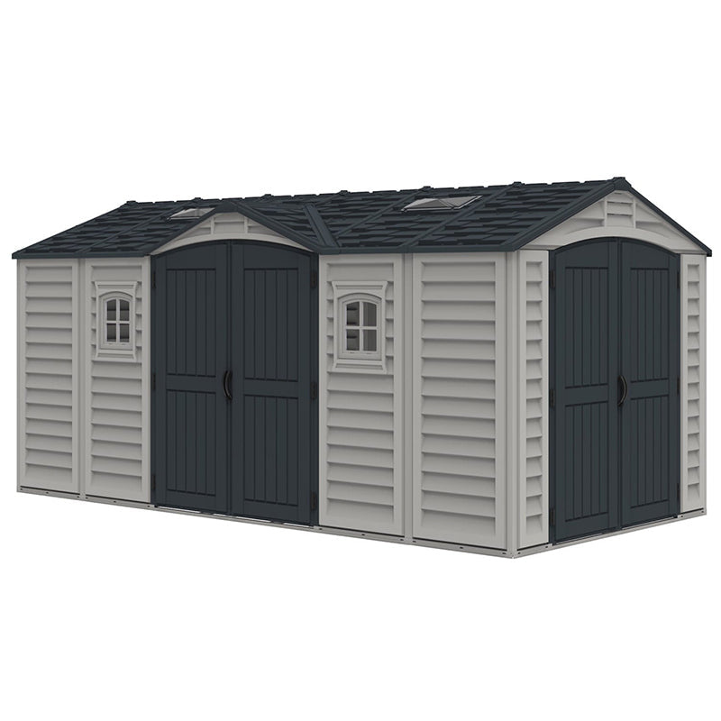 Chery Industrial Duramax 15.8’ Apex‑Pro Vinyl Storage Shed with Foundation Kit