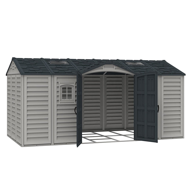 Chery Industrial Duramax 15.8’ Apex‑Pro Vinyl Storage Shed with Foundation Kit