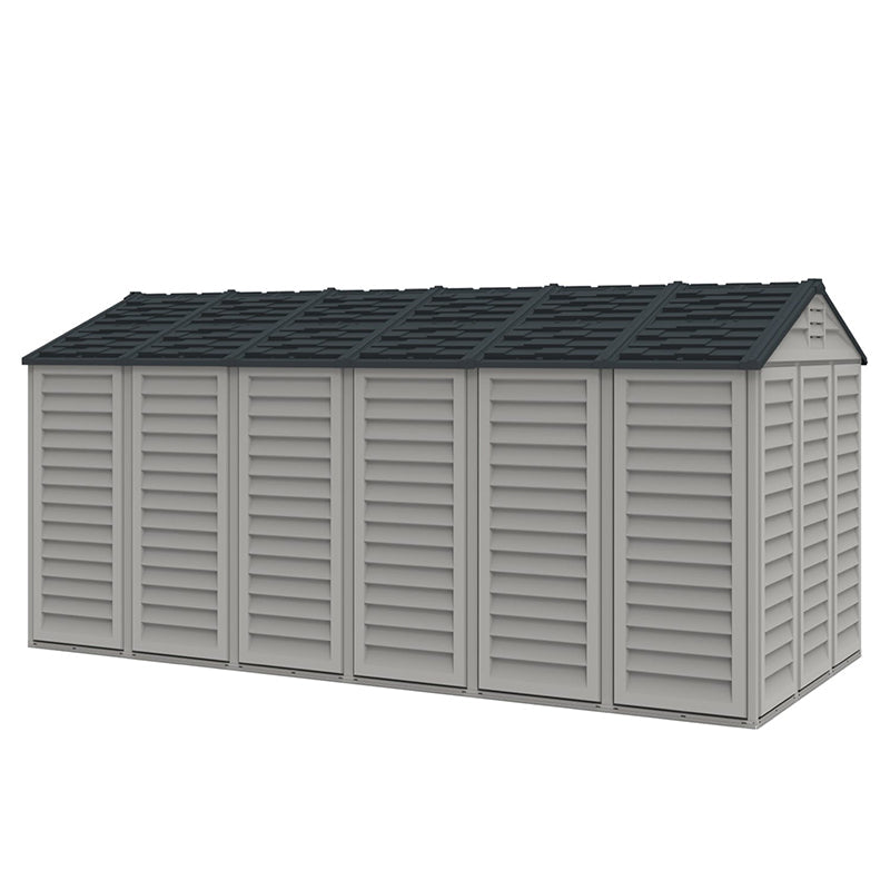 Chery Industrial Duramax 15.8’ Apex‑Pro Vinyl Storage Shed with Foundation Kit