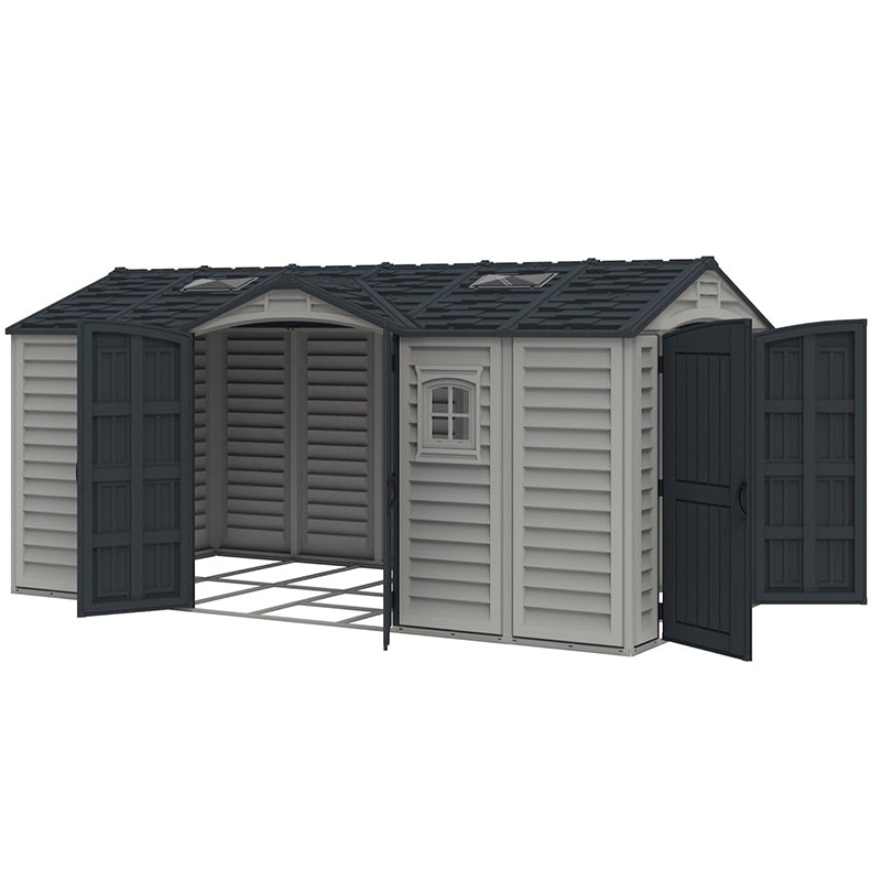 Chery Industrial Duramax 15.8’ Apex‑Pro Vinyl Storage Shed with Foundation Kit