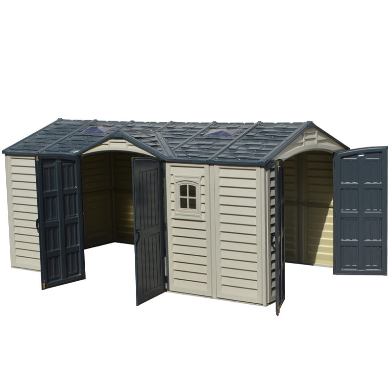 Chery Industrial Duramax 15.8’ Apex‑Pro Vinyl Storage Shed with Foundation Kit