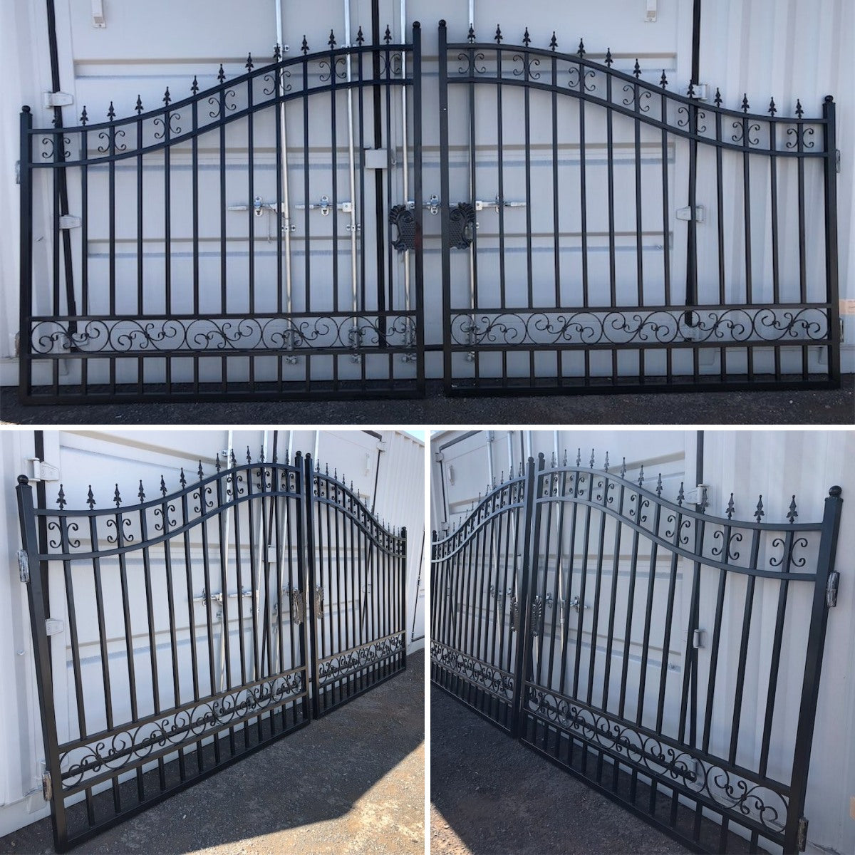 Chery Industrial 16’ Dual Swing Wrought Iron Gate with No Decor Driveway Gate