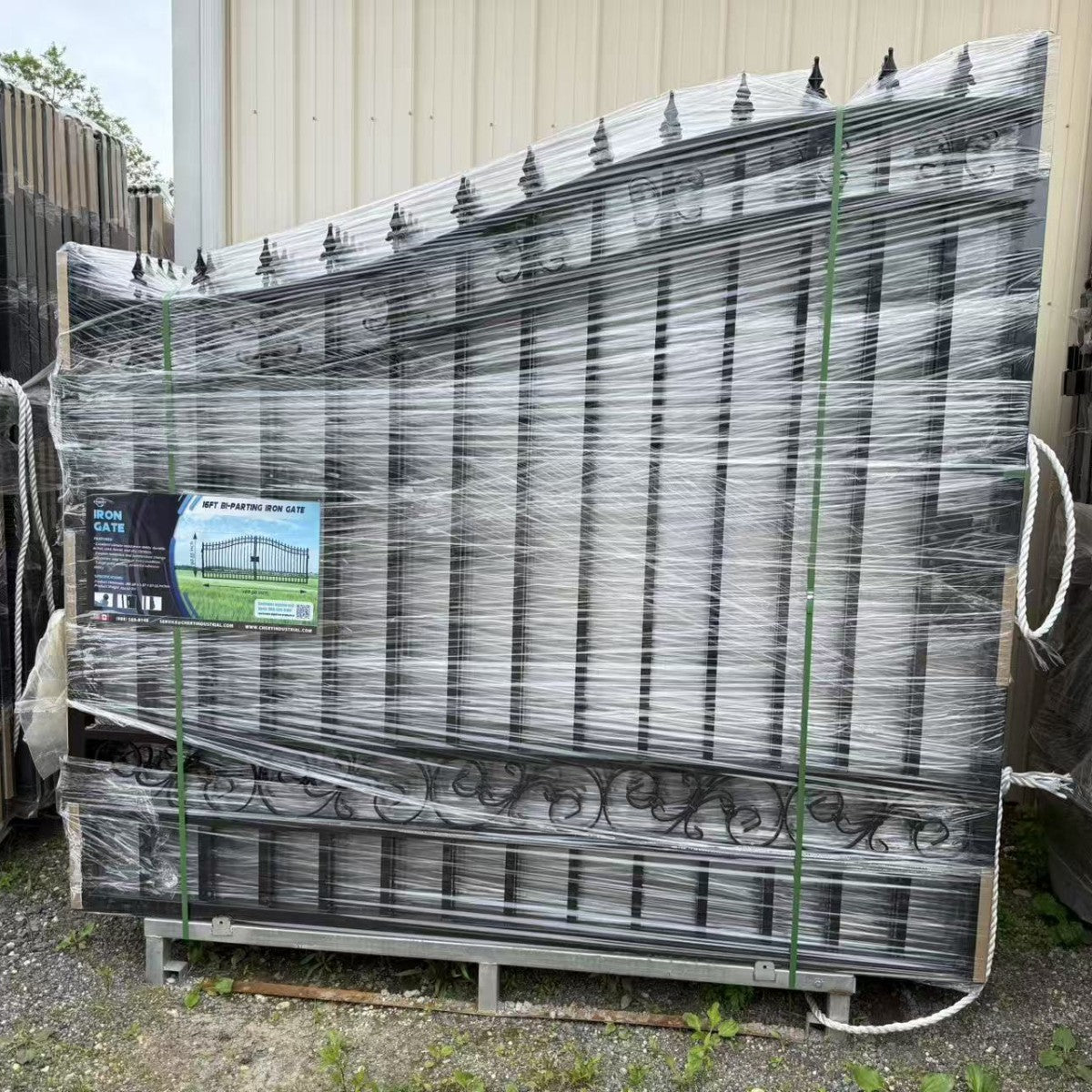 Chery Industrial 16’ Dual Swing Wrought Iron Gate with No Decor Driveway Gate