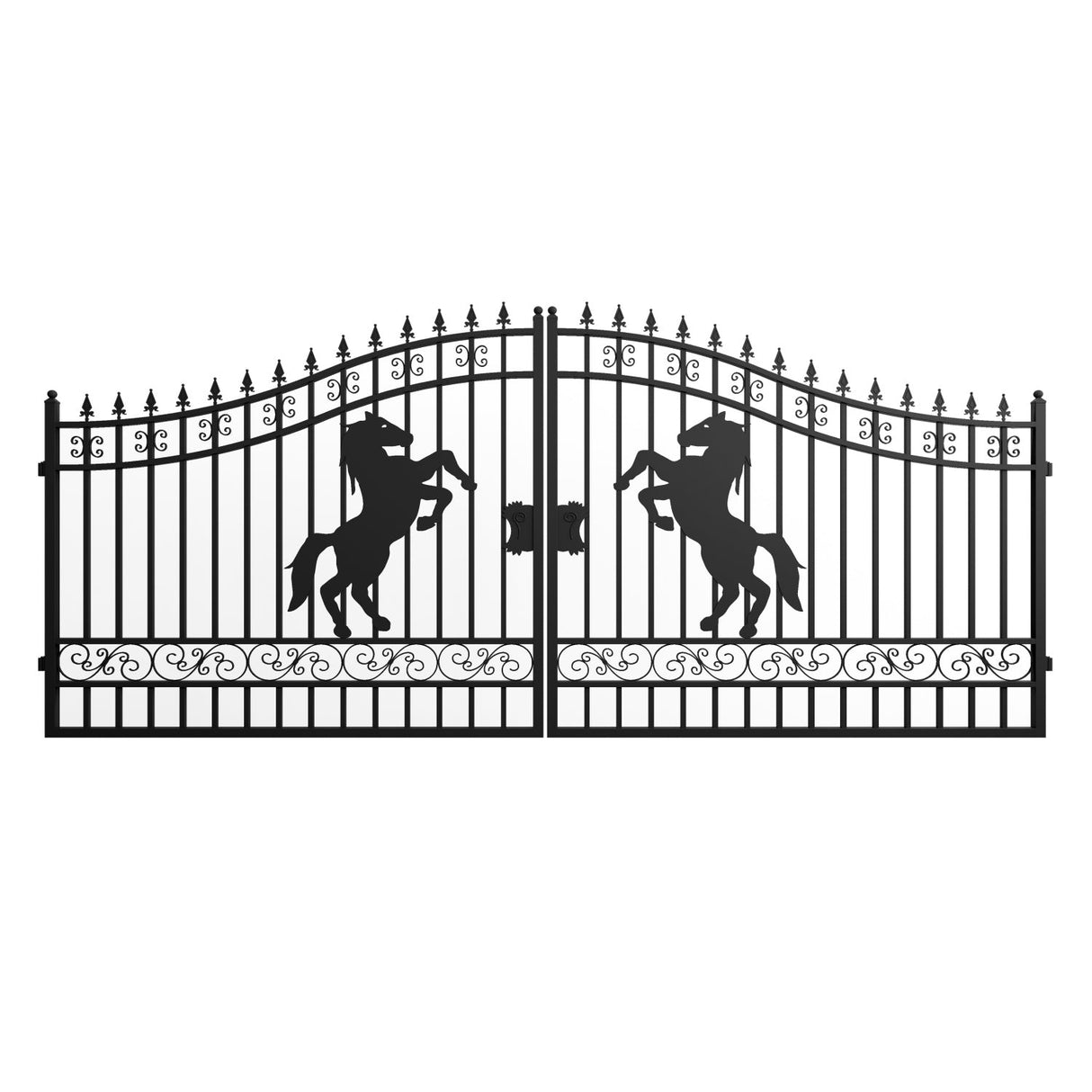 Chery Industrial 16x8 ft Steel Dual Swing Driveway Gate with Horse Pattern