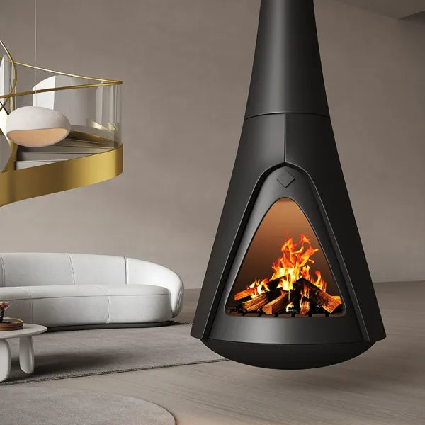 HearthArtSinn Shine 6 Luxury Indoor Hanging Fireplace Wood Burning Fireplace