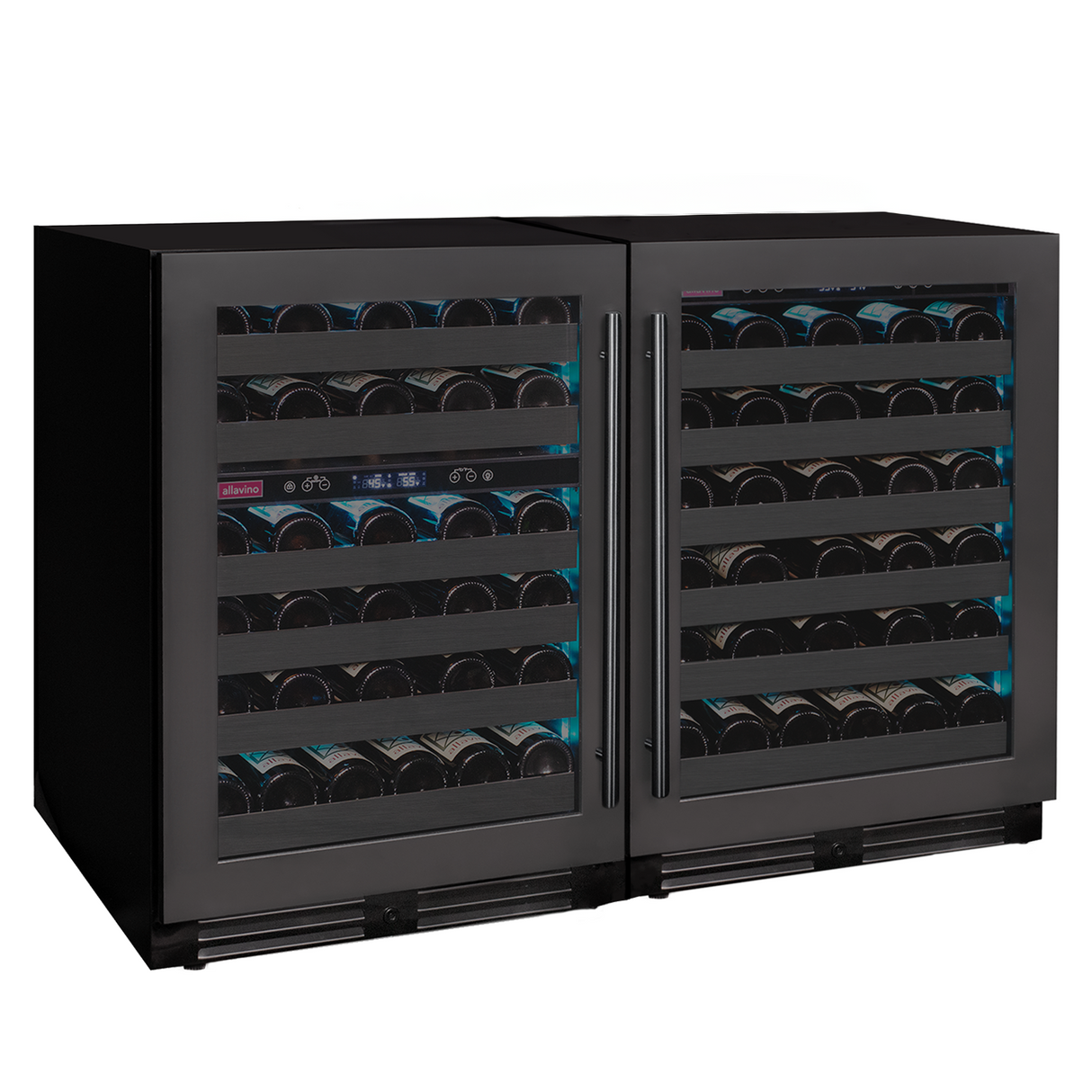 Allavino Reserva Series 100‑Bottle 34″ Tall Three‑Zone Black Stainless Steel Side‑by‑Side Wine Cooler Refrigerator 3Z‑BDW5034‑BS