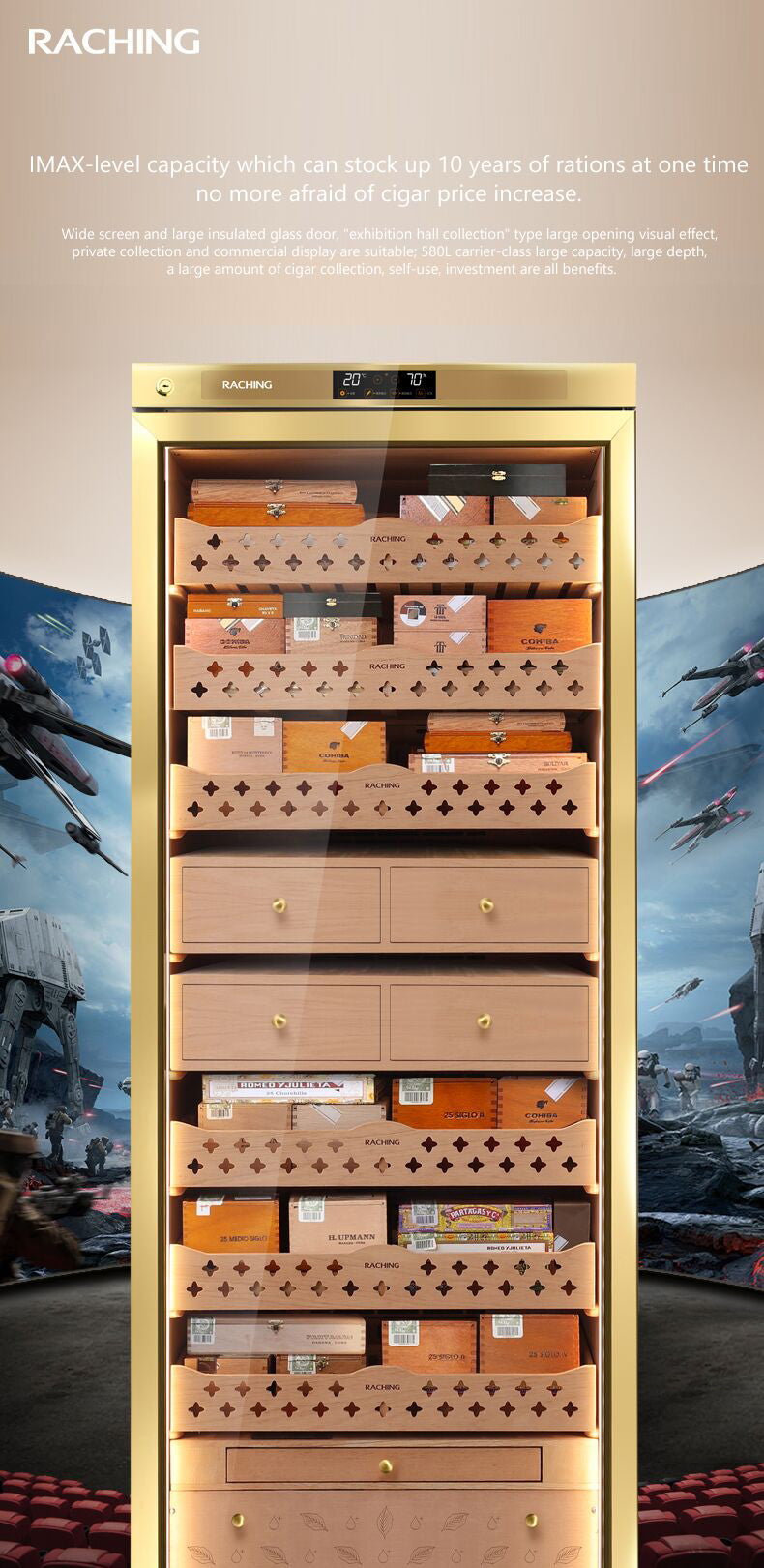 Raching MON5800A Premium Electronic Cigar Humidor with Ammonia Removal | 3000 Cigars