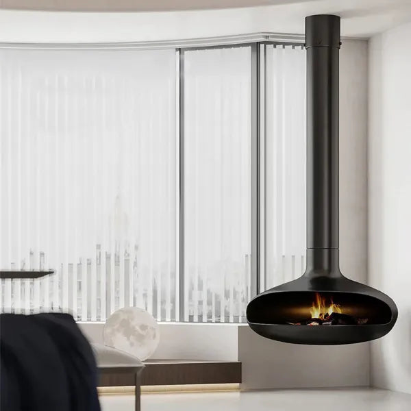 HearthArtSinn Shine 1 Luxury Hanging Disc-Shaped Real Wood Burning Fire Fireplace