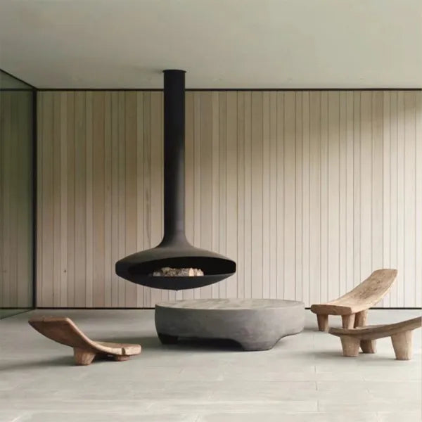 HearthArtSinn Shine 1 Luxury Hanging Disc-Shaped Real Wood Burning Fire Fireplace