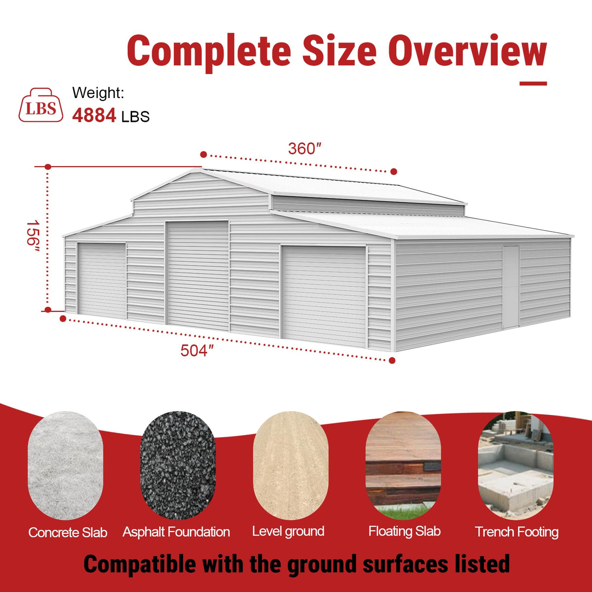 42FT × 30FT × 13FT Heavy-Duty Metal Storage Shed for Home & Farm With 3 Roll Up Doors