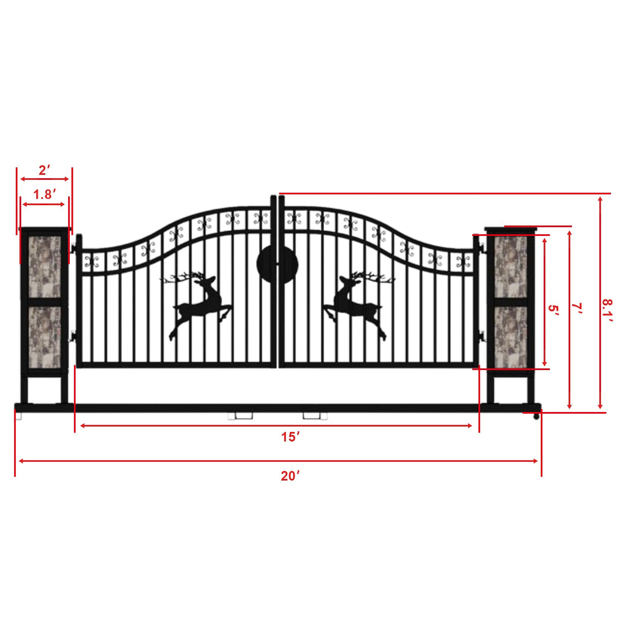 Chery Industrial 20ft Wrought Steel Garden Driveway Gate with Post