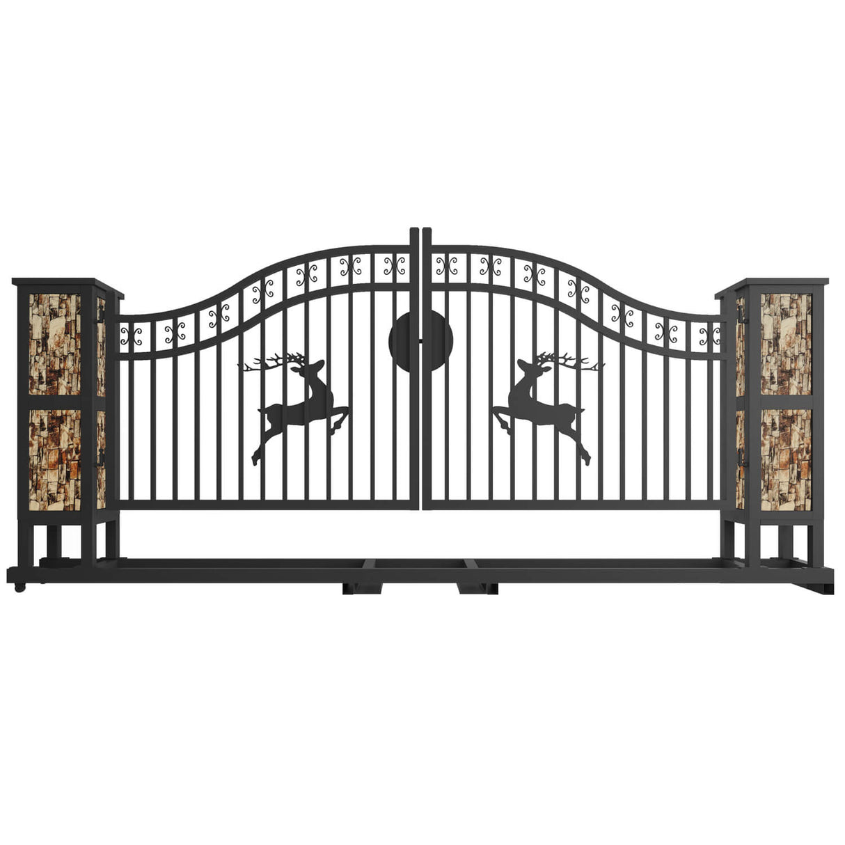 Chery Industrial 20x8 ft Dual Swing Driveway Gate with Ornamental Posts