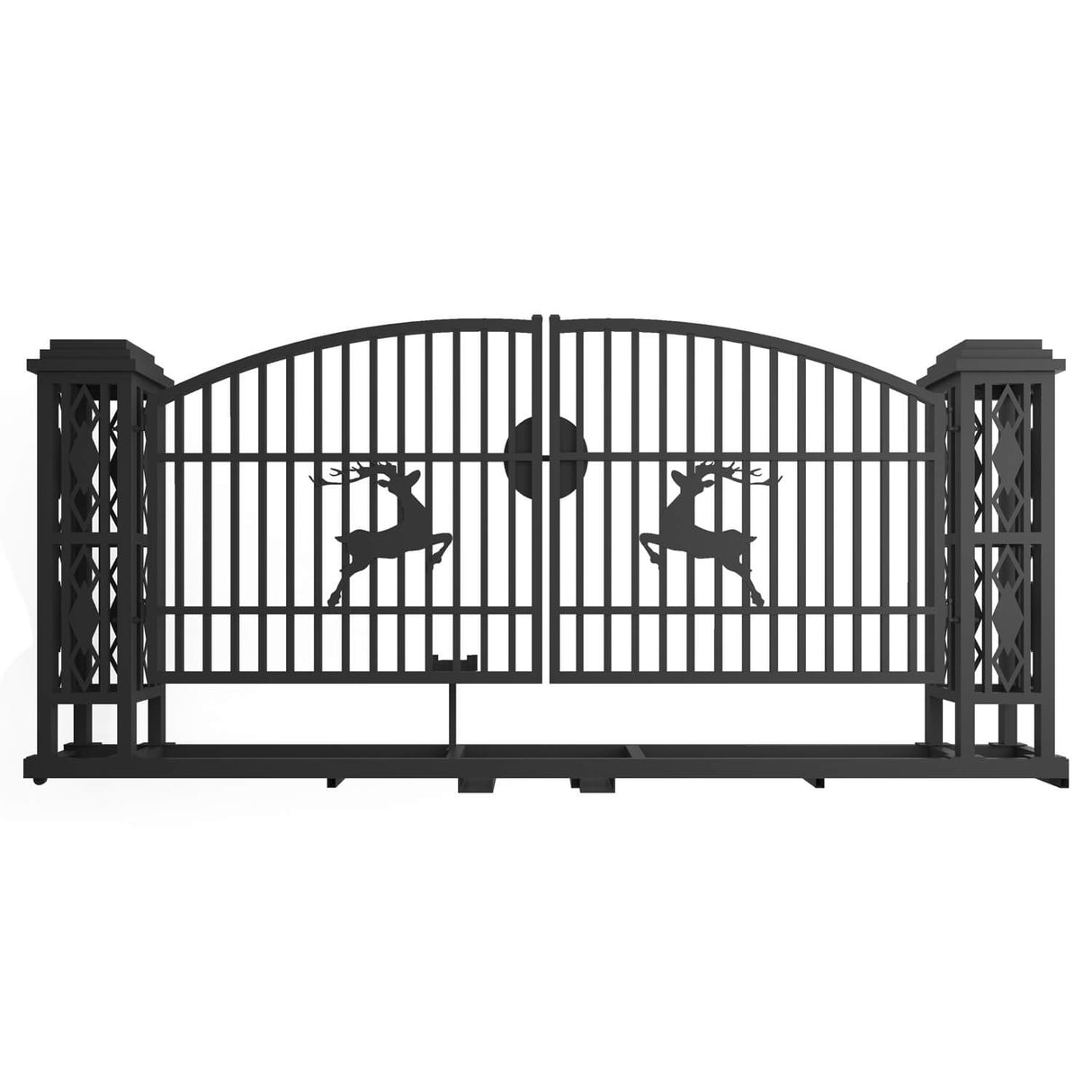 Chery Industrial 20x8 ft Dual Swing Driveway Gate with Ornamental Posts
