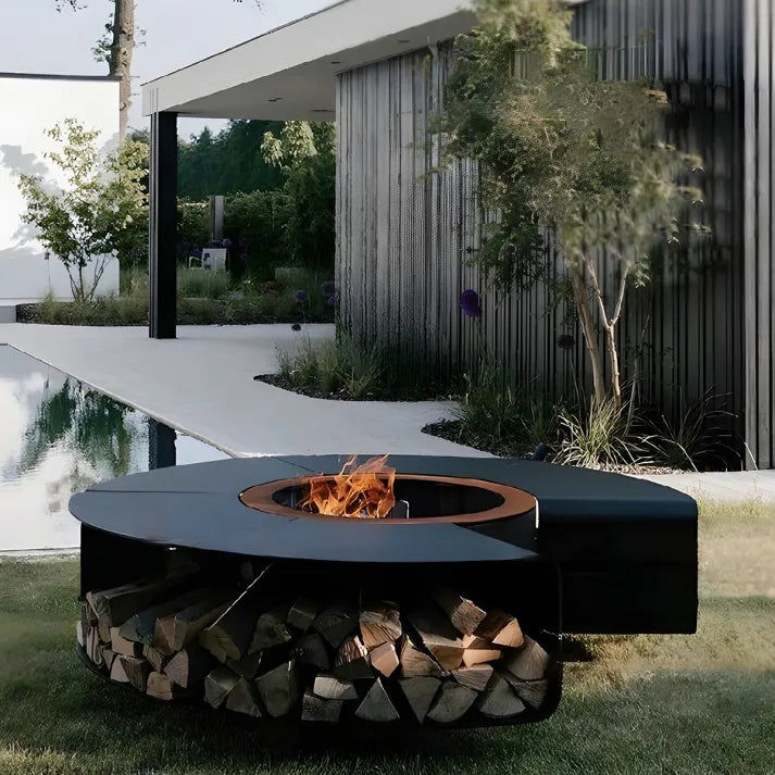 HearthArtSinn Volcano 14 Outdoor Stainless Gas Fireplace Steel Wood Fire Pit