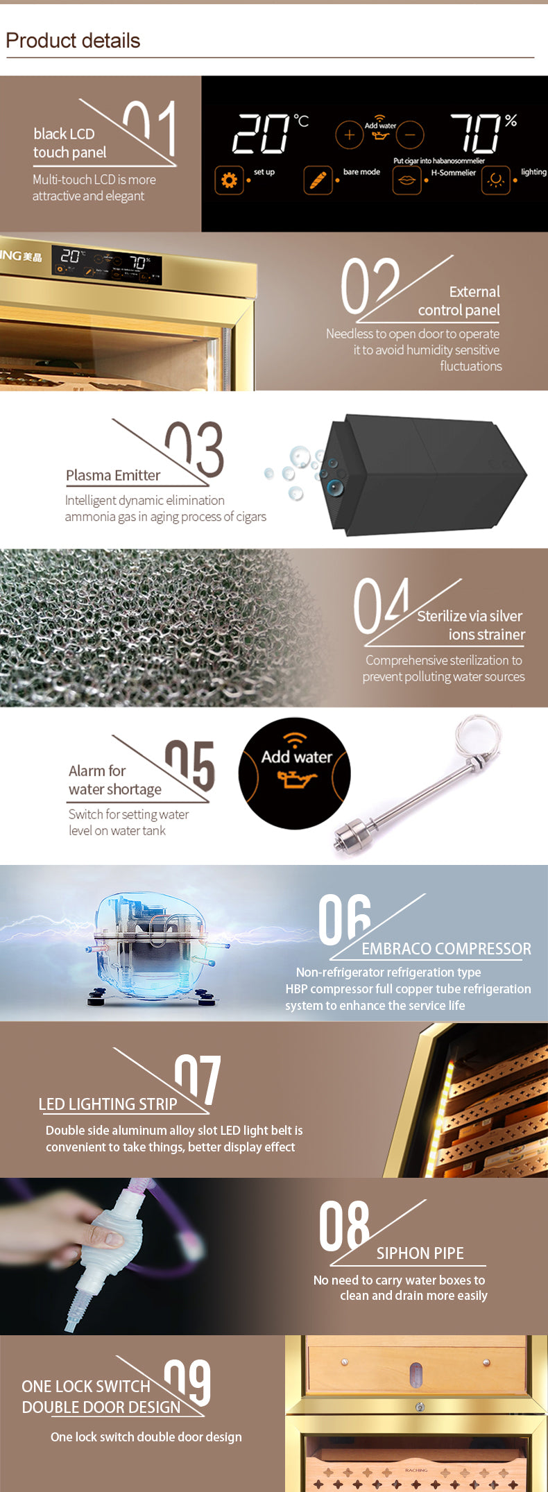 Raching MON5800A Premium Electronic Cigar Humidor with Ammonia Removal | 3000 Cigars