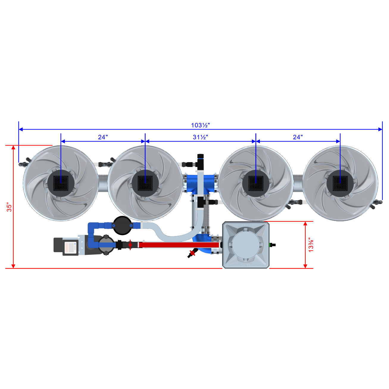 Alien Hydroponics V-SYSTEM 4 Pot 1 Row Kit