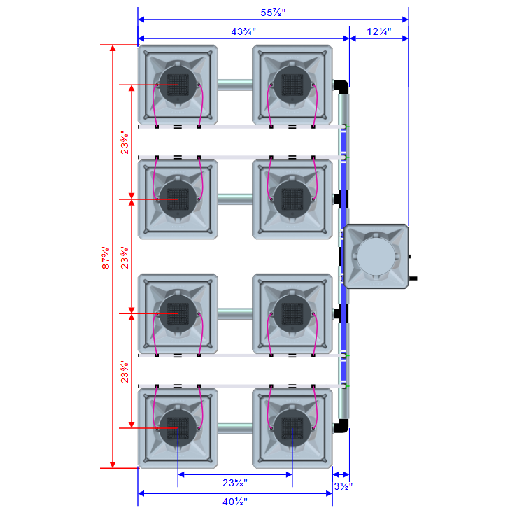 Alien Hydroponics AERO 8 Pot 4 Row Kit