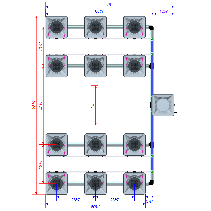 Alien Hydroponics AERO 12 Pot 4 Row Kit