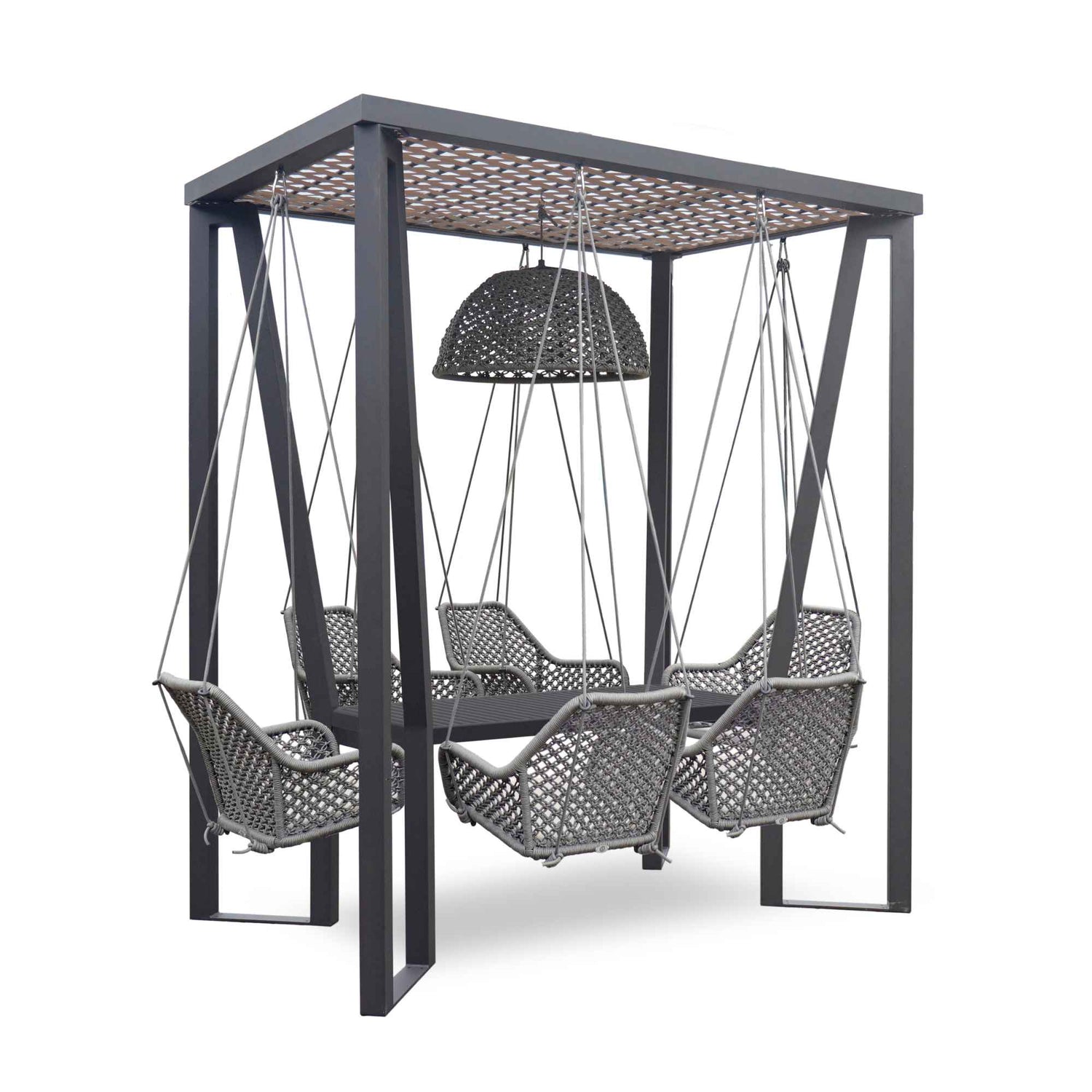 Skyline Design Horizon 8FT Pergola with Lamp, Moma Hanging Chairs & Aluminum Table