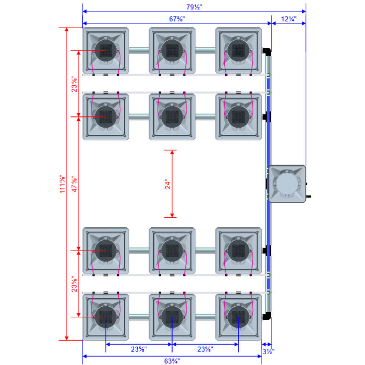 Alien Hydroponics AERO 12 Pot 4 Row Kit