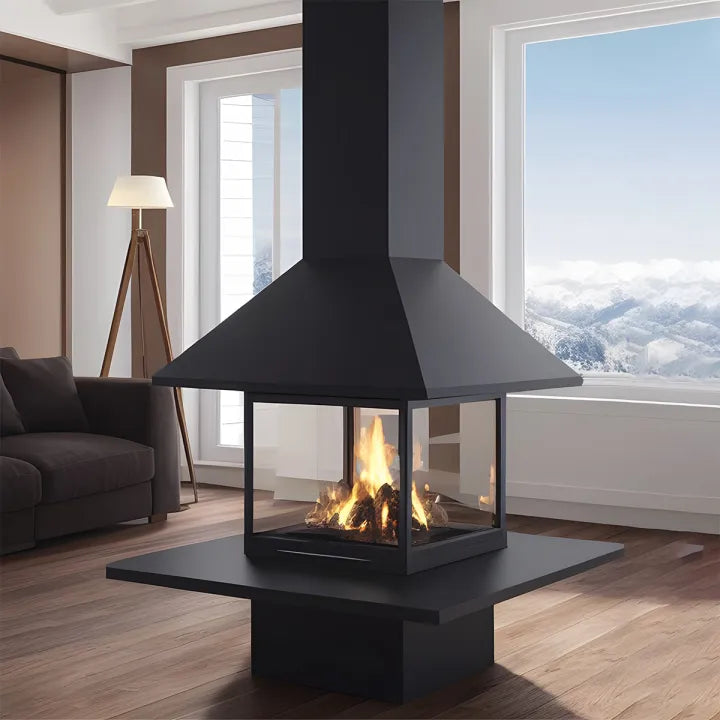 HearthArtSinn Ash 3 Square Floor-Standing Wood-Burning Fireplace with Countertop