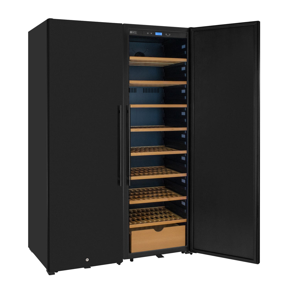Allavino 76.5" Tall Side-by-Side Wine Vault with Solid Black Doors Dual Zone Wine Refrigerator
