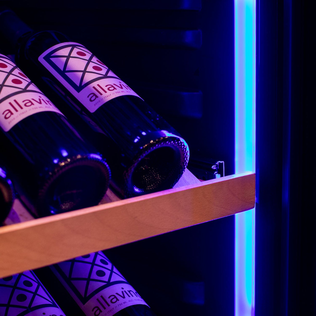 Allavino 496 Bottle Dual Zone Black Glass Side-by-Side Wine Refrigerator with Display Shelving